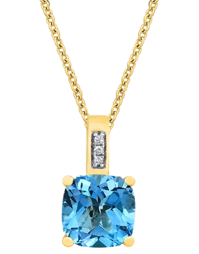 Blue Topaz Pendant - 10ct Yellow Gold Blue Topaz & Diamond Pendant - 786294