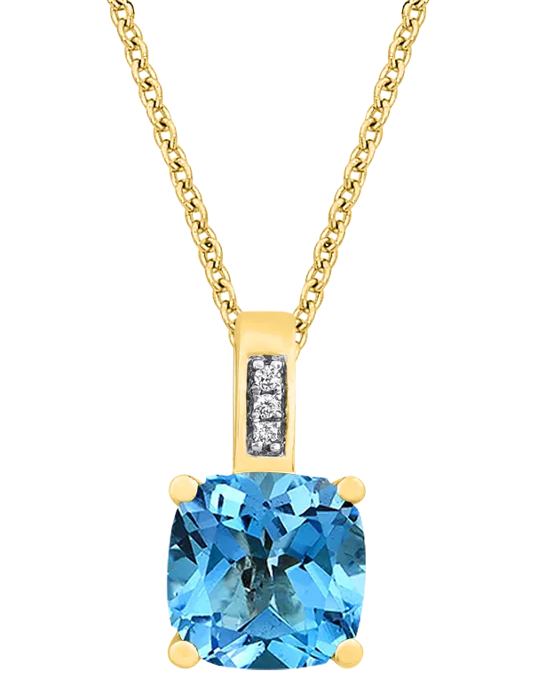 Blue Topaz Pendant - 10ct Yellow Gold Blue Topaz & Diamond Pendant - 786294