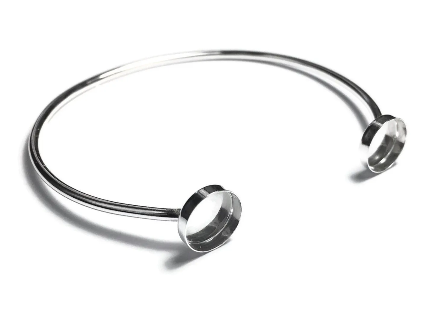 Bracelet Blank Double Bezel Cup Setting | Adjustable Bangle Sterling Silver