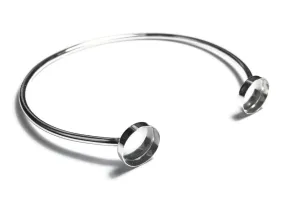 Bracelet Blank Double Bezel Cup Setting | Adjustable Bangle Sterling Silver