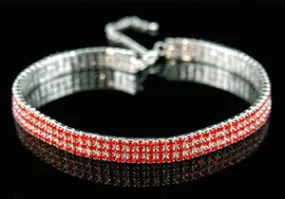 Bridal 3 Row Stretch Red Crystal Rhinestone Choker XC006