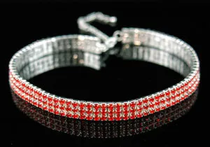 Bridal 3 Row Stretch Red Crystal Rhinestone Choker XC006