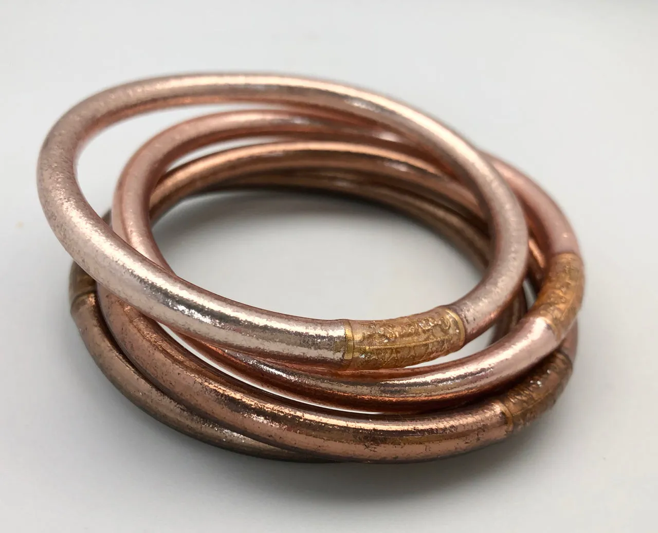 BuDhaGirl Fawn Bronze Ombre All Weather Buddhist Prayer Bangle Bracelets -set of four