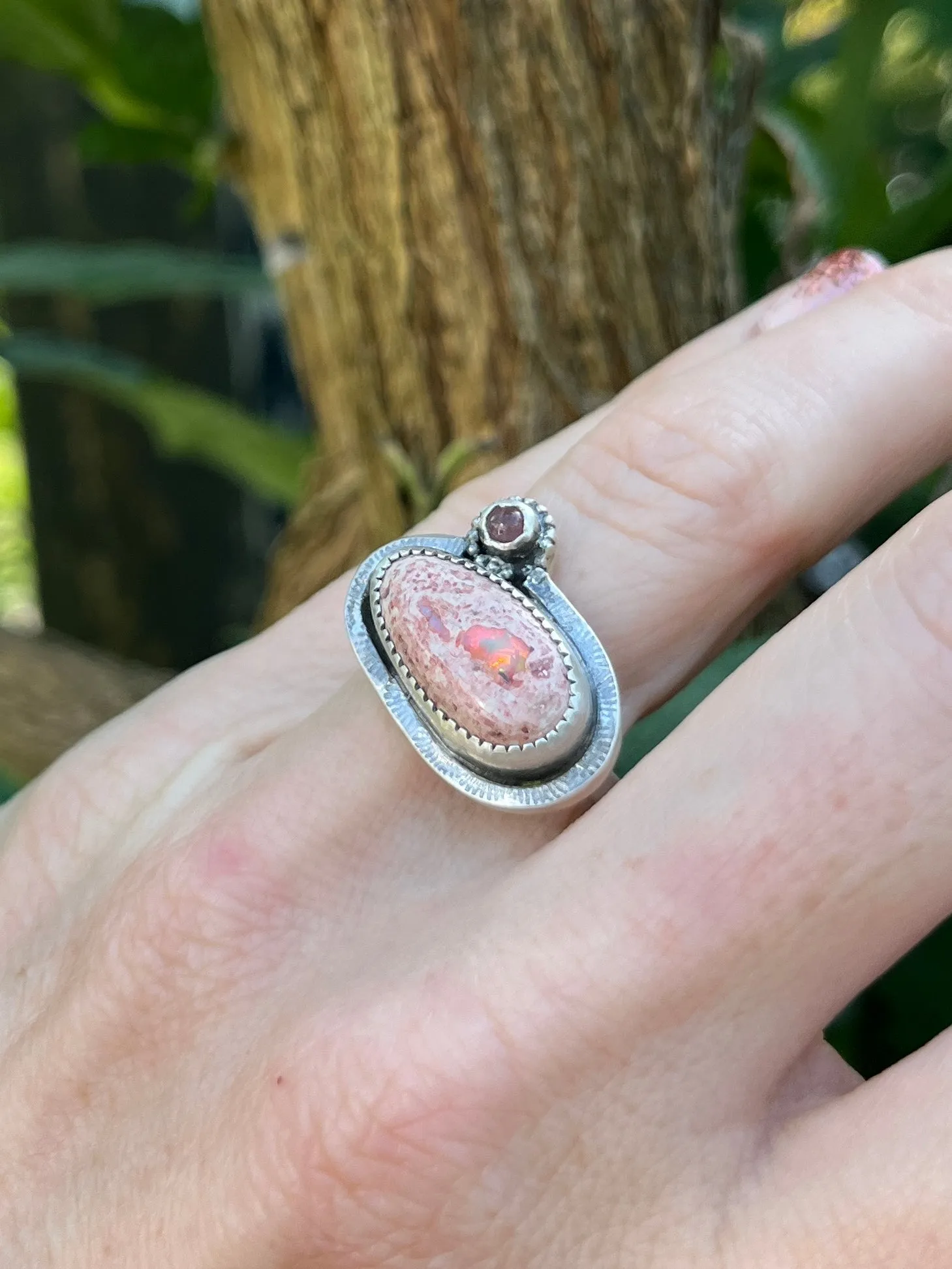 Cantera Opal and Pink Tourmaline Orbit Ring