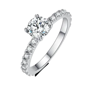 Cathedral Round Cut Moissanite Engagement Ring