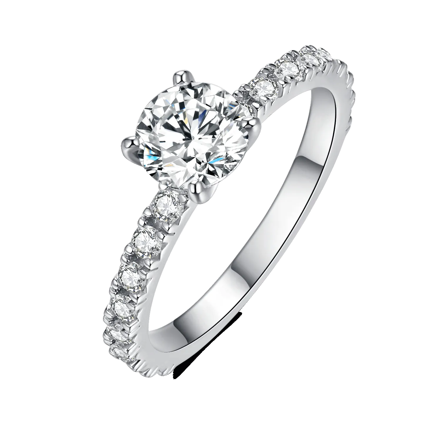 Cathedral Round Cut Moissanite Engagement Ring