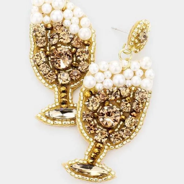 Champagne Glass Pearl & Rhinestone Earrings