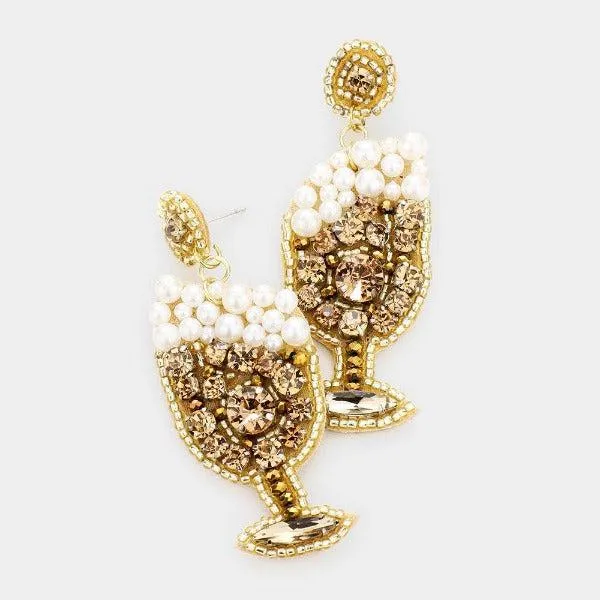 Champagne Glass Pearl & Rhinestone Earrings