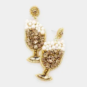 Champagne Glass Pearl & Rhinestone Earrings