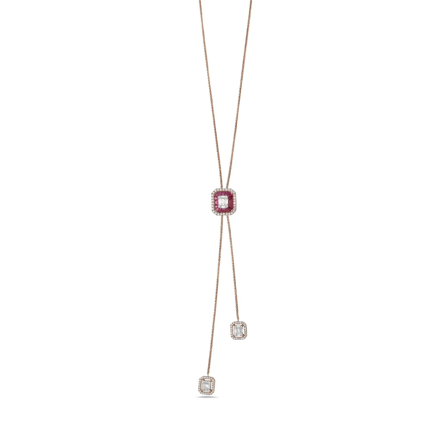 Channel Set Ruby Diamond Octagon Designer Necklace In 18k Gold