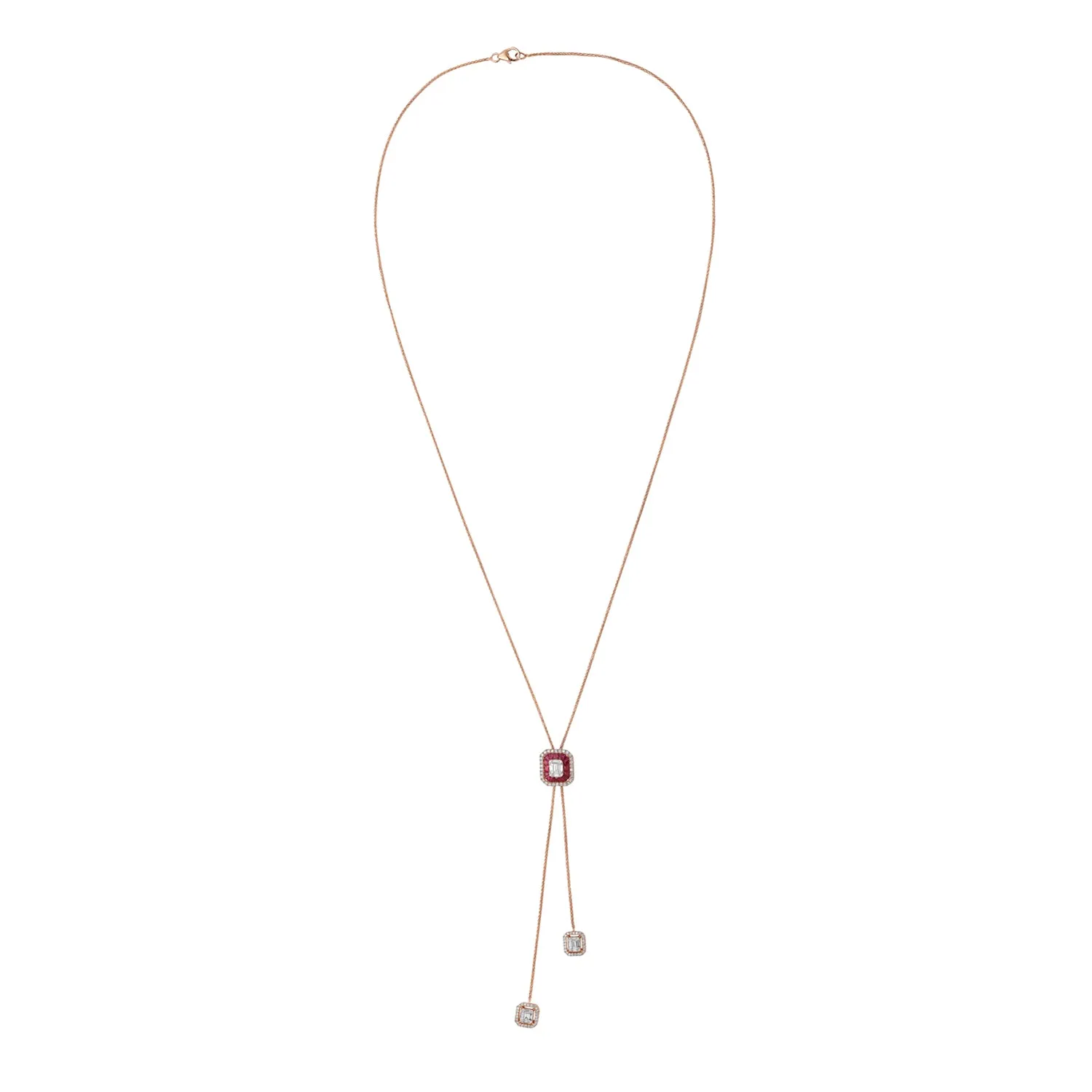 Channel Set Ruby Diamond Octagon Designer Necklace In 18k Gold