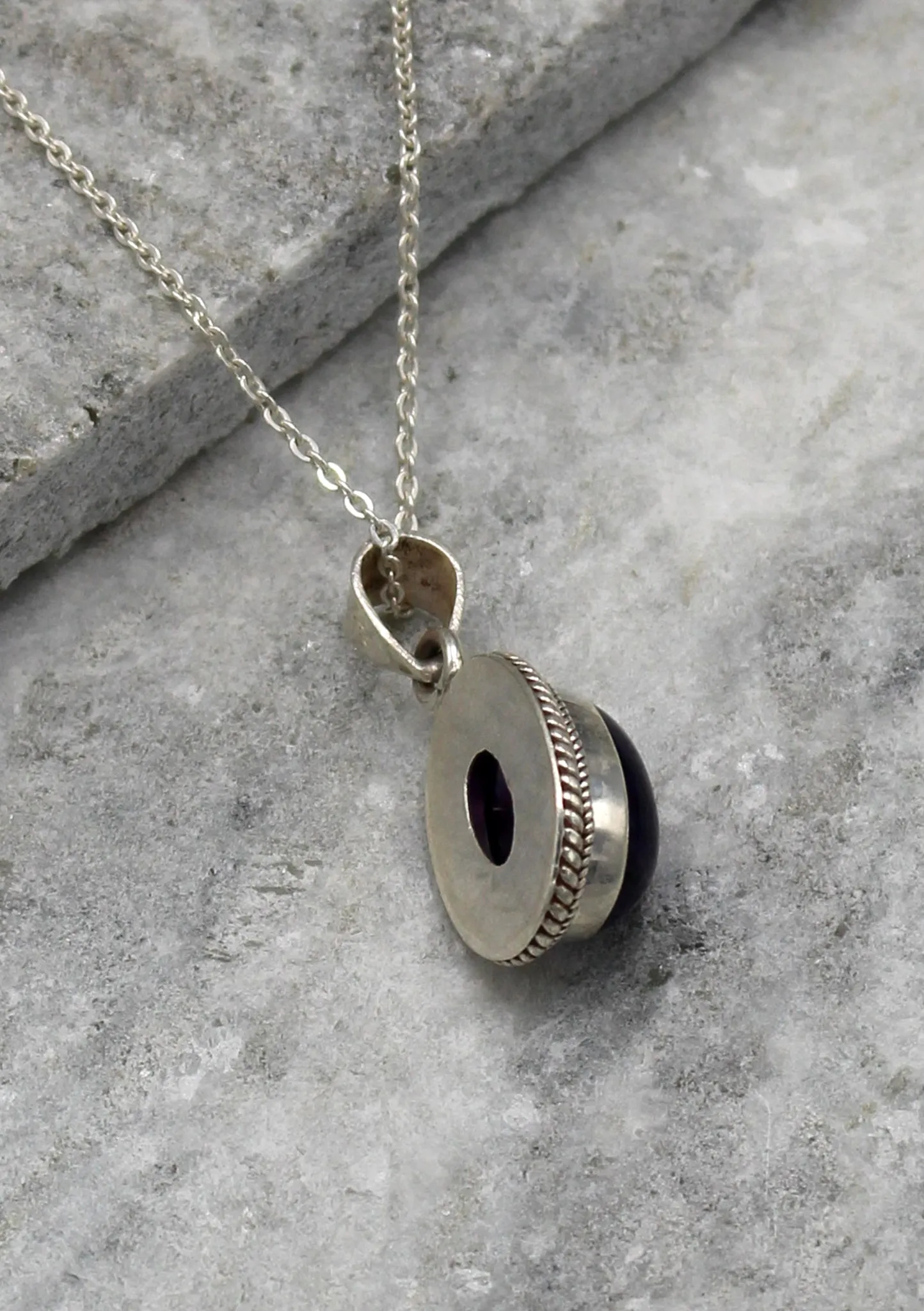Charming Amethyst Inlaid Sterling Silver Pendant