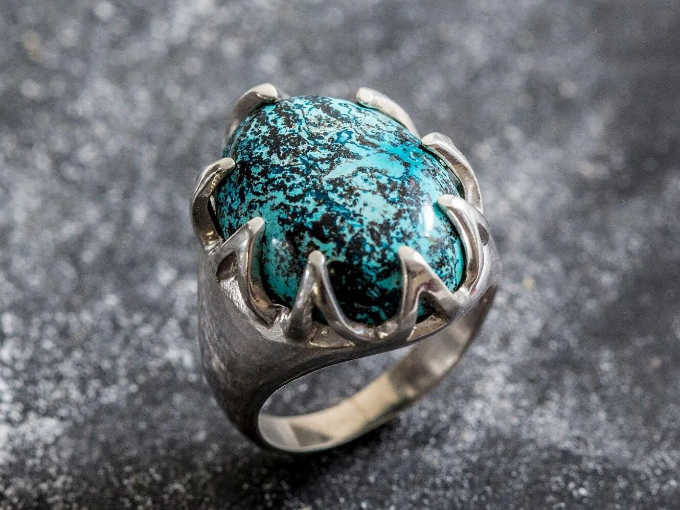 Chrysocolla Large Ring - Boho Statement Ring - Chrysocolla Silver Ring