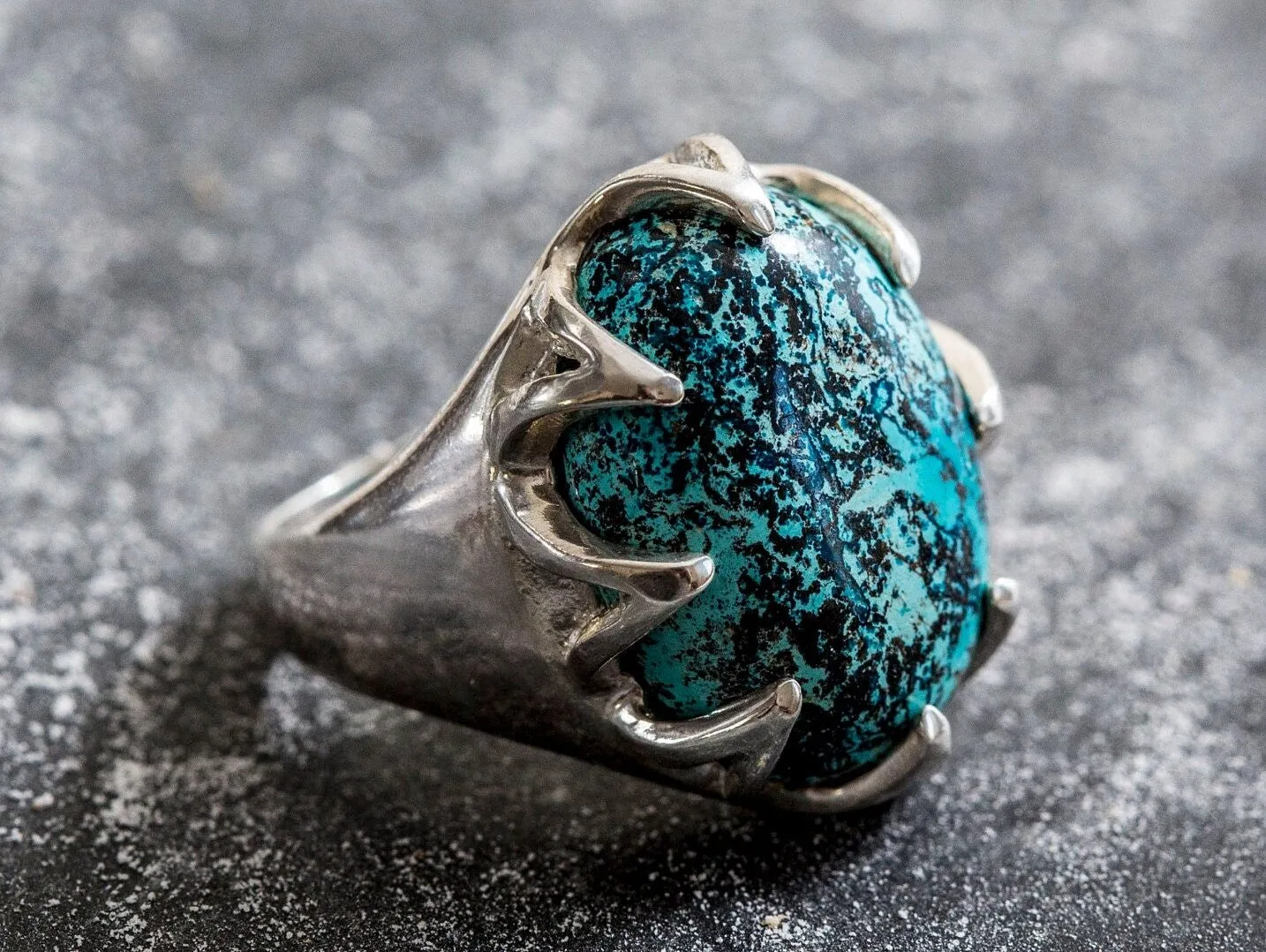 Chrysocolla Large Ring - Boho Statement Ring - Chrysocolla Silver Ring