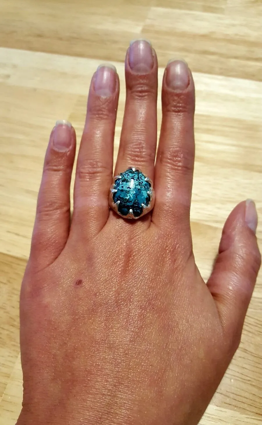 Chrysocolla Large Ring - Boho Statement Ring - Chrysocolla Silver Ring