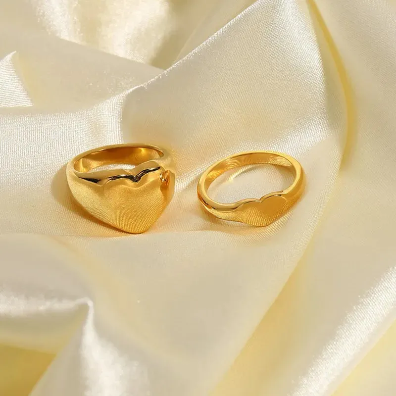 Chunky Gold Heart Ring Set