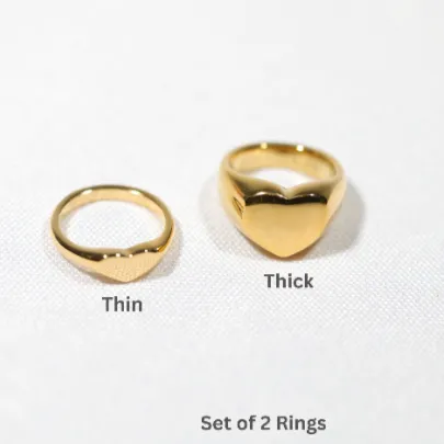 Chunky Gold Heart Ring Set