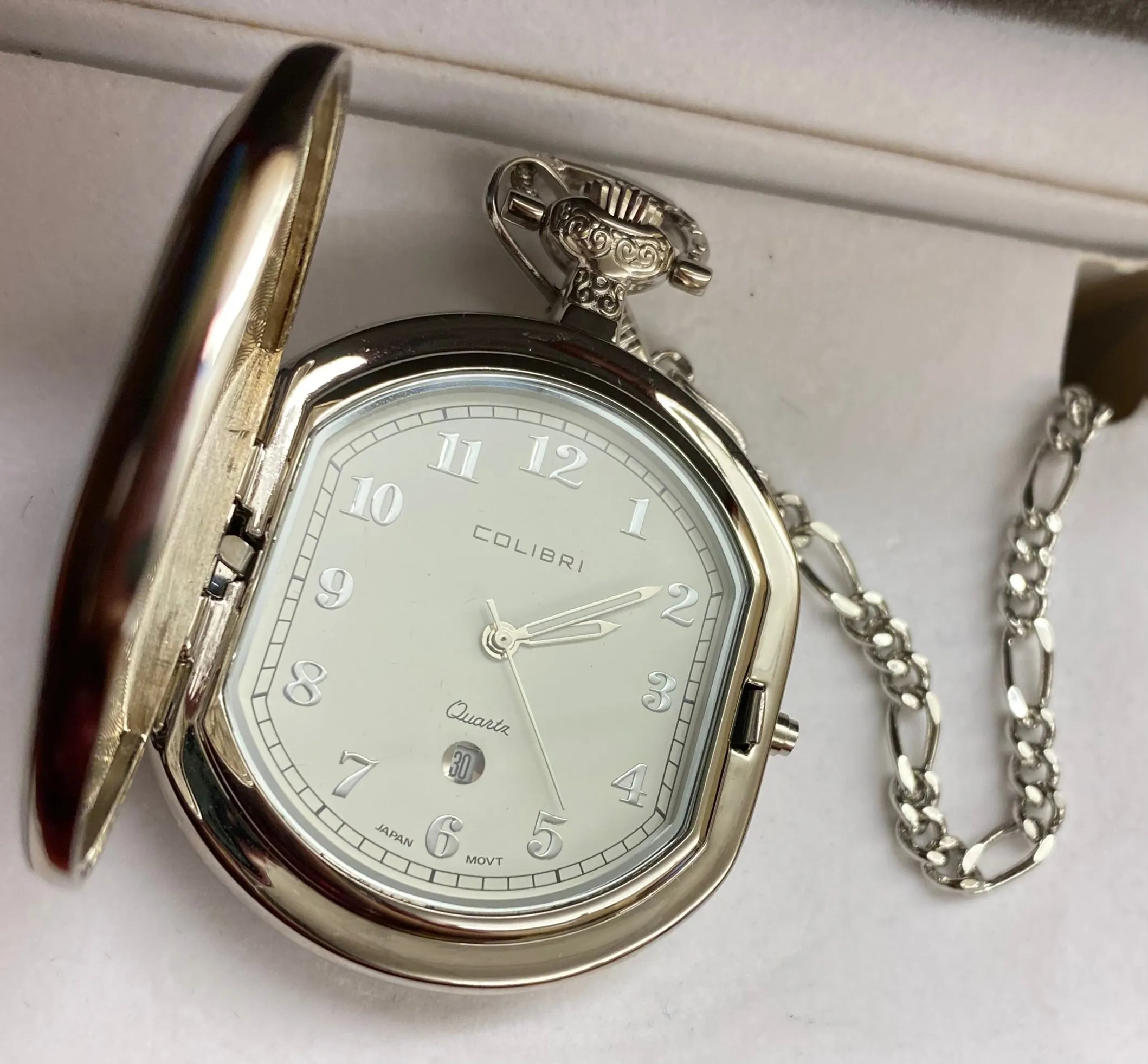Colibri PW-230 Silver Pocket Watch with White Face