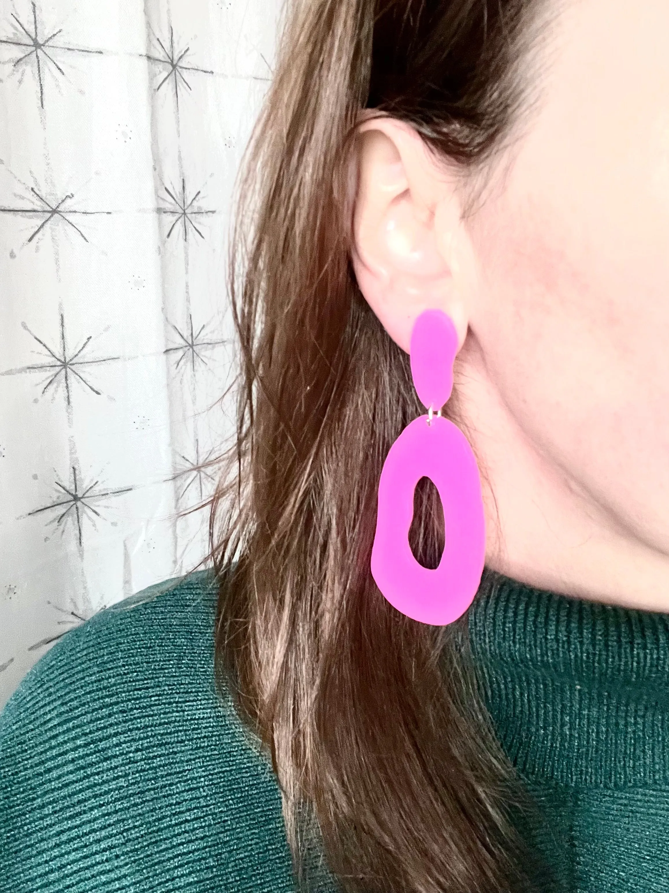 Coral Pink Statement Lucite Acrylic Big Statement Earrings - Sylvia