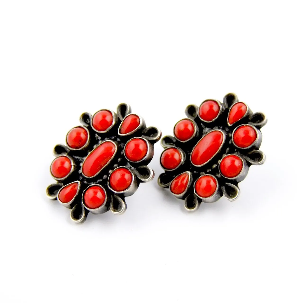 Coral Zuni Cluster Earrings