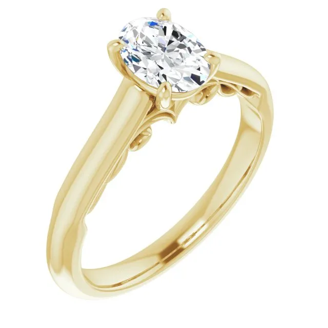 Cubic Zirconia Engagement Ring- The Adelaide (Customizable Oval Cut Cathedral Solitaire with Two-Tone Option Decorative Trellis 'Down Under')