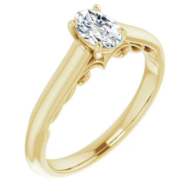 Cubic Zirconia Engagement Ring- The Adelaide (Customizable Oval Cut Cathedral Solitaire with Two-Tone Option Decorative Trellis 'Down Under')