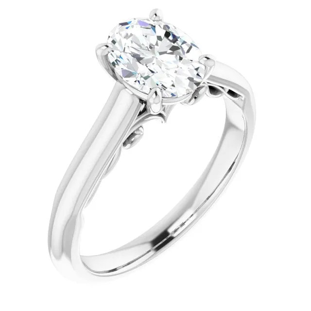 Cubic Zirconia Engagement Ring- The Adelaide (Customizable Oval Cut Cathedral Solitaire with Two-Tone Option Decorative Trellis 'Down Under')