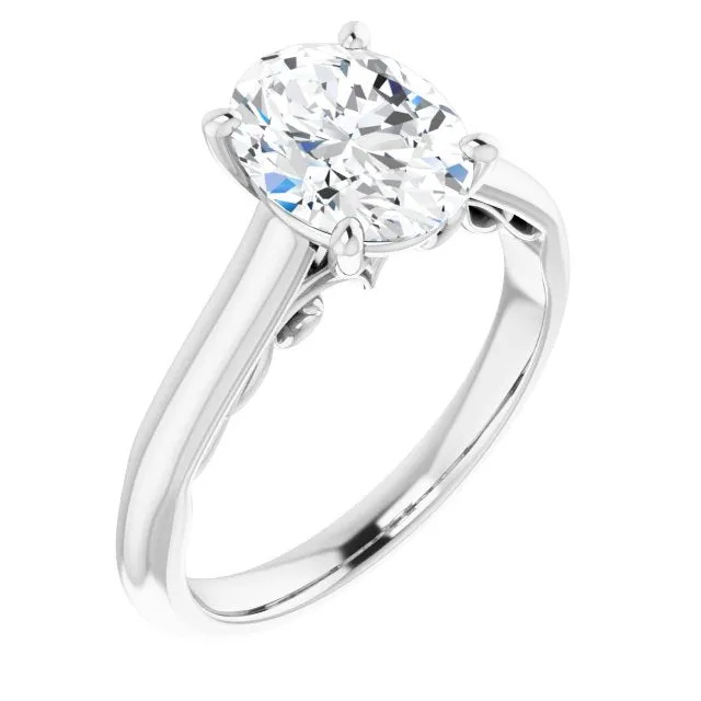 Cubic Zirconia Engagement Ring- The Adelaide (Customizable Oval Cut Cathedral Solitaire with Two-Tone Option Decorative Trellis 'Down Under')