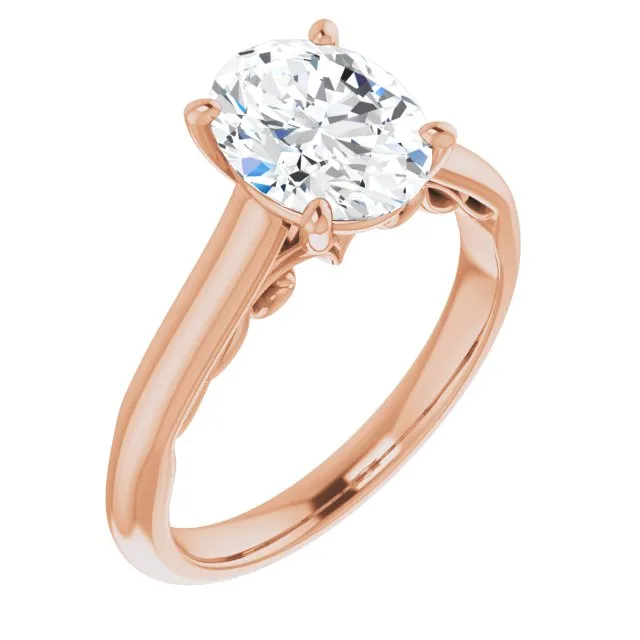 Cubic Zirconia Engagement Ring- The Adelaide (Customizable Oval Cut Cathedral Solitaire with Two-Tone Option Decorative Trellis 'Down Under')