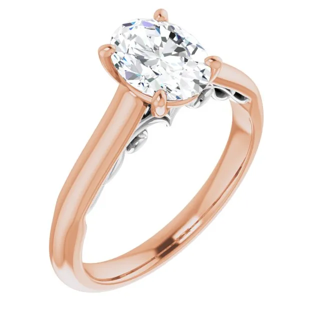 Cubic Zirconia Engagement Ring- The Adelaide (Customizable Oval Cut Cathedral Solitaire with Two-Tone Option Decorative Trellis 'Down Under')