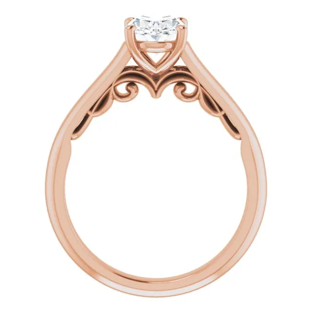 Cubic Zirconia Engagement Ring- The Adelaide (Customizable Oval Cut Cathedral Solitaire with Two-Tone Option Decorative Trellis 'Down Under')
