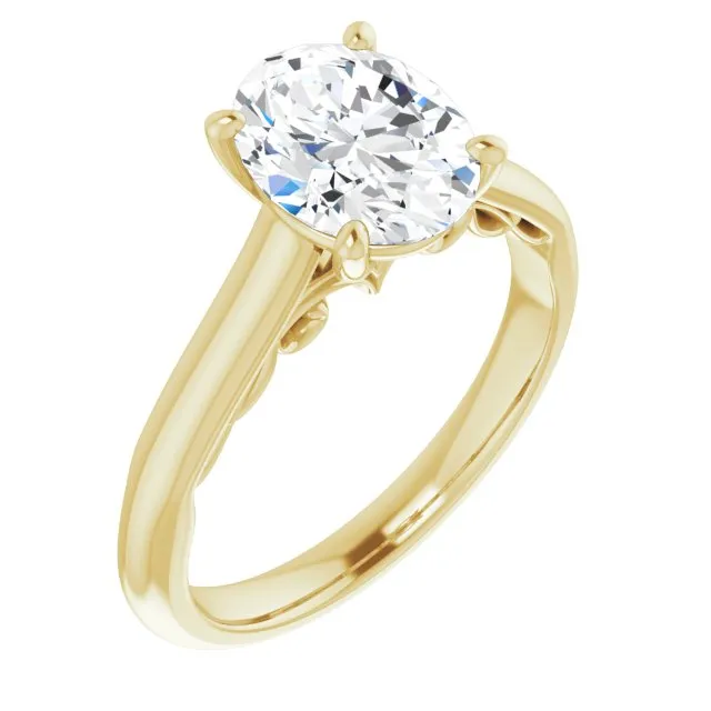 Cubic Zirconia Engagement Ring- The Adelaide (Customizable Oval Cut Cathedral Solitaire with Two-Tone Option Decorative Trellis 'Down Under')
