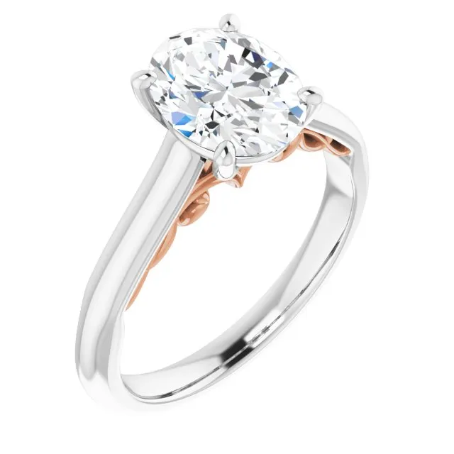 Cubic Zirconia Engagement Ring- The Adelaide (Customizable Oval Cut Cathedral Solitaire with Two-Tone Option Decorative Trellis 'Down Under')
