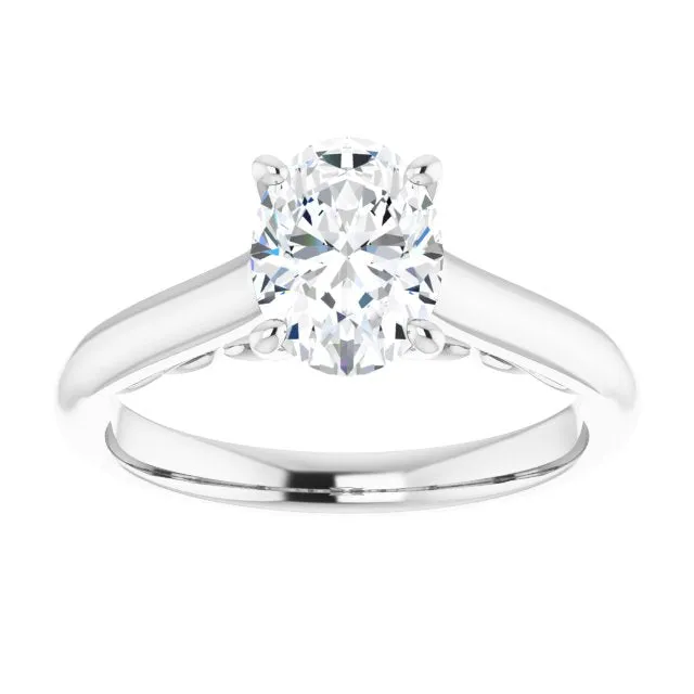 Cubic Zirconia Engagement Ring- The Adelaide (Customizable Oval Cut Cathedral Solitaire with Two-Tone Option Decorative Trellis 'Down Under')