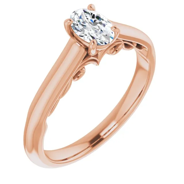Cubic Zirconia Engagement Ring- The Adelaide (Customizable Oval Cut Cathedral Solitaire with Two-Tone Option Decorative Trellis 'Down Under')