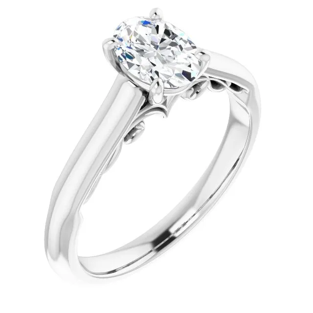 Cubic Zirconia Engagement Ring- The Adelaide (Customizable Oval Cut Cathedral Solitaire with Two-Tone Option Decorative Trellis 'Down Under')