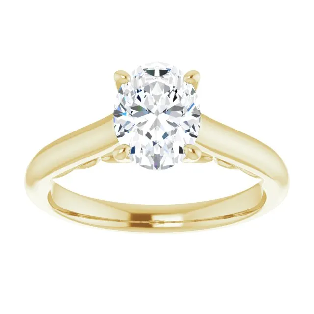 Cubic Zirconia Engagement Ring- The Adelaide (Customizable Oval Cut Cathedral Solitaire with Two-Tone Option Decorative Trellis 'Down Under')