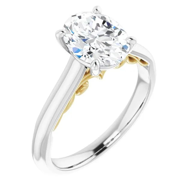 Cubic Zirconia Engagement Ring- The Adelaide (Customizable Oval Cut Cathedral Solitaire with Two-Tone Option Decorative Trellis 'Down Under')