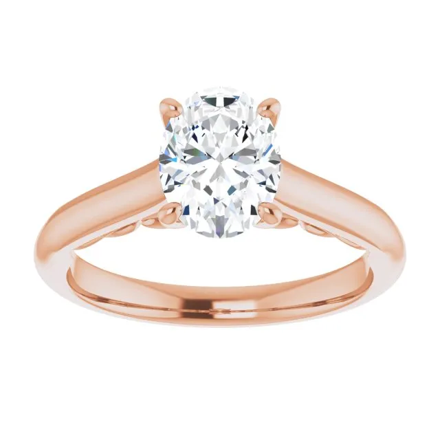 Cubic Zirconia Engagement Ring- The Adelaide (Customizable Oval Cut Cathedral Solitaire with Two-Tone Option Decorative Trellis 'Down Under')