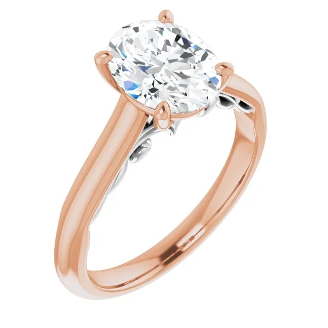 Cubic Zirconia Engagement Ring- The Adelaide (Customizable Oval Cut Cathedral Solitaire with Two-Tone Option Decorative Trellis 'Down Under')