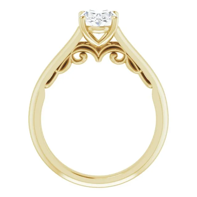 Cubic Zirconia Engagement Ring- The Adelaide (Customizable Oval Cut Cathedral Solitaire with Two-Tone Option Decorative Trellis 'Down Under')