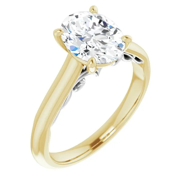 Cubic Zirconia Engagement Ring- The Adelaide (Customizable Oval Cut Cathedral Solitaire with Two-Tone Option Decorative Trellis 'Down Under')