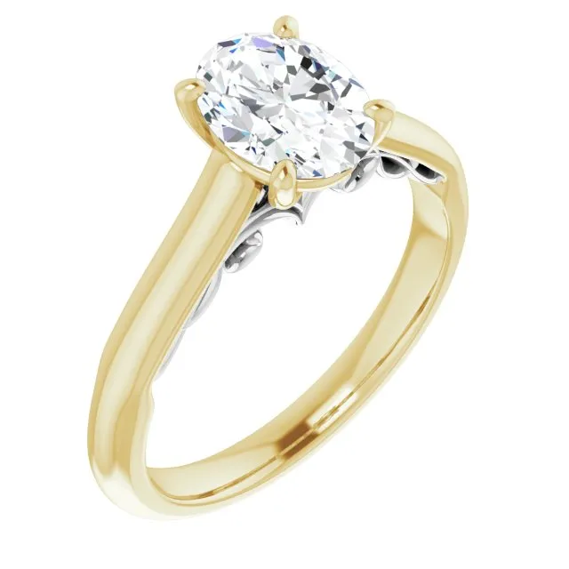 Cubic Zirconia Engagement Ring- The Adelaide (Customizable Oval Cut Cathedral Solitaire with Two-Tone Option Decorative Trellis 'Down Under')