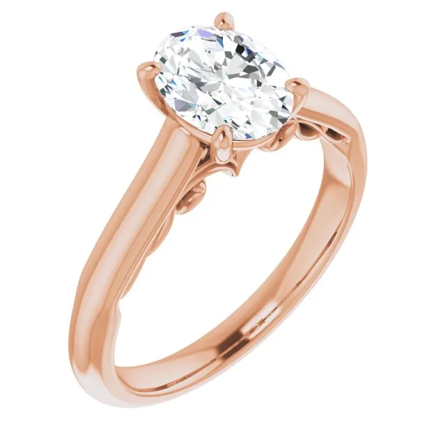 Cubic Zirconia Engagement Ring- The Adelaide (Customizable Oval Cut Cathedral Solitaire with Two-Tone Option Decorative Trellis 'Down Under')