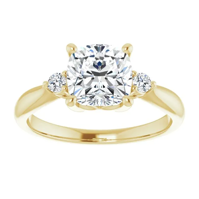 Cubic Zirconia Engagement Ring- The Amariah (Customizable 3-stone Cushion Cut Design with Twin Petite Round Accents)