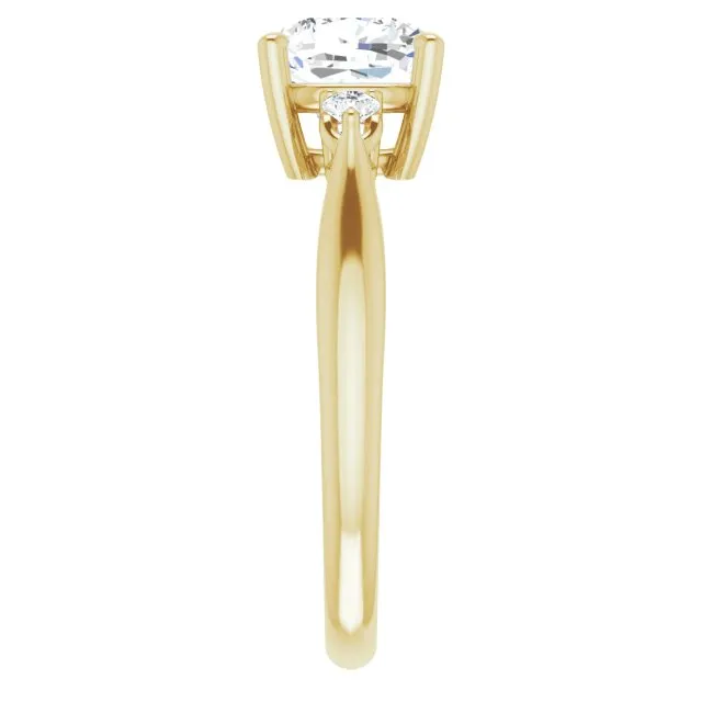 Cubic Zirconia Engagement Ring- The Amariah (Customizable 3-stone Cushion Cut Design with Twin Petite Round Accents)