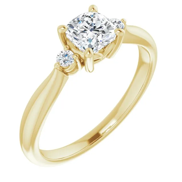 Cubic Zirconia Engagement Ring- The Amariah (Customizable 3-stone Cushion Cut Design with Twin Petite Round Accents)