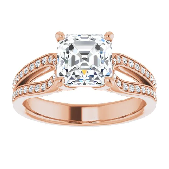 Cubic Zirconia Engagement Ring- The Annemarie (Customizable Asscher Cut Design featuring Shared Prong Split-band)