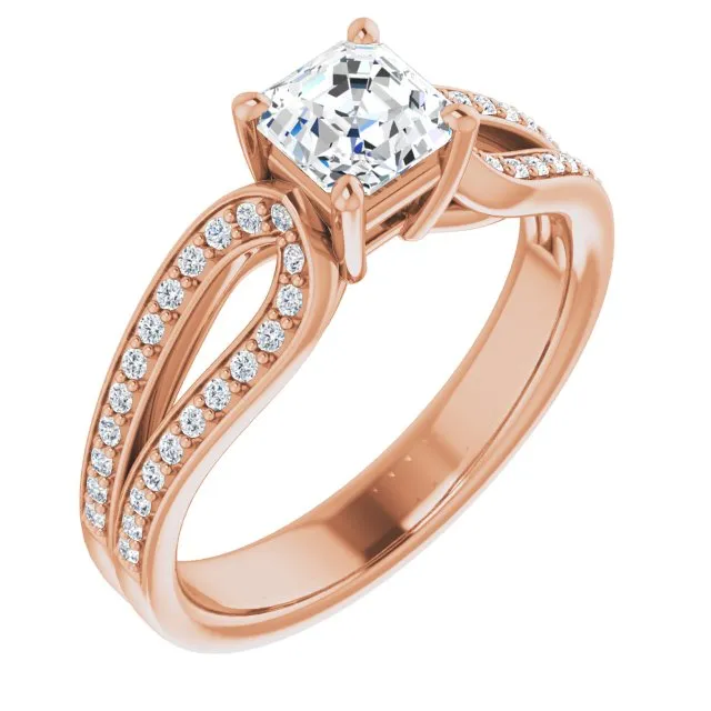 Cubic Zirconia Engagement Ring- The Annemarie (Customizable Asscher Cut Design featuring Shared Prong Split-band)