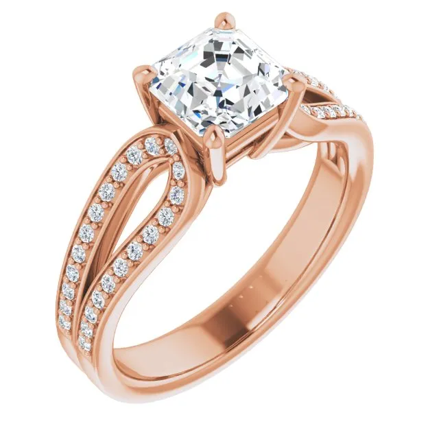 Cubic Zirconia Engagement Ring- The Annemarie (Customizable Asscher Cut Design featuring Shared Prong Split-band)